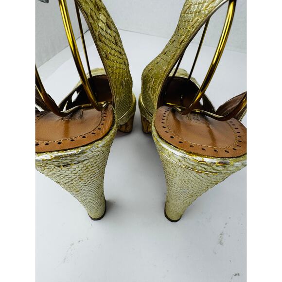 Alaïa Gold Snake Embossed Leather Platform High Heel Sandals EU 36.5 Luxury - Picture 5 of 11